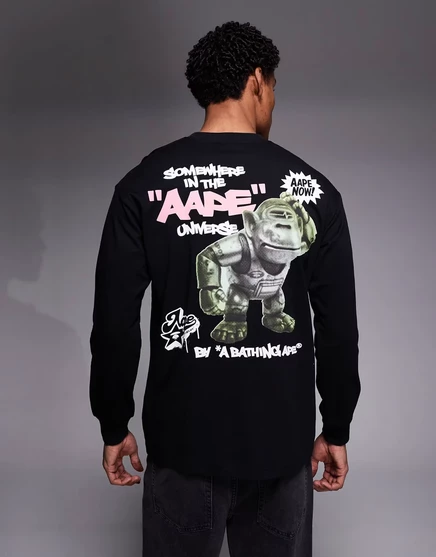 Мужская футболка AAPE BY A BATHING APE с длинным рукавом, черная