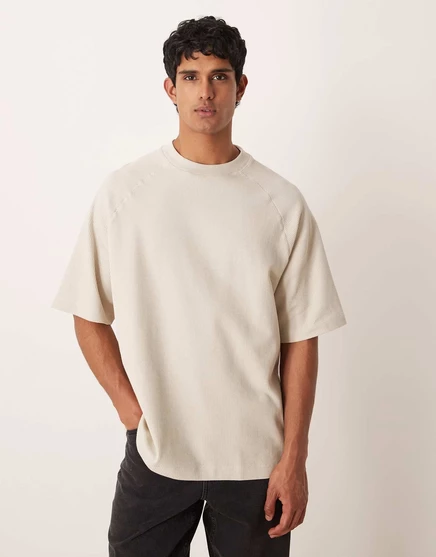 Футболка реглан премиум-класса ASOS DESIGN oversize с текстурой в рубчик из камня pelican