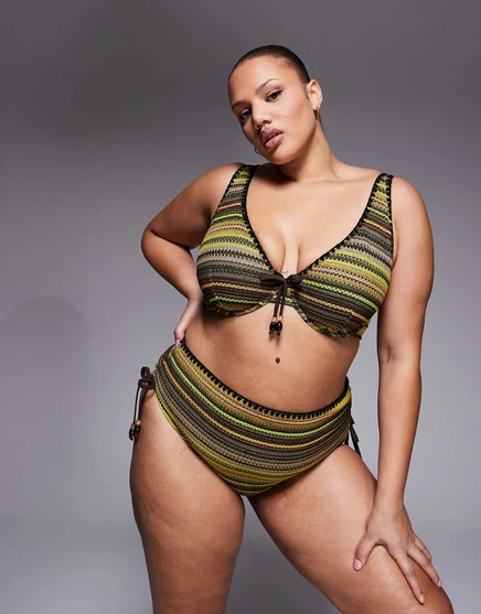 Купальники-бикини ASOS DESIGN Curve Kenny crochet Sierra с завышенной талией и завязками в несколько полос