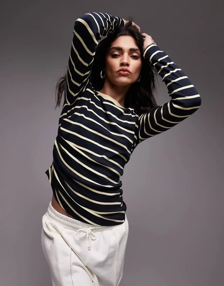 Топ с длинным рукавом в полоску Topshop с застежкой по бокам из разноцветного multi