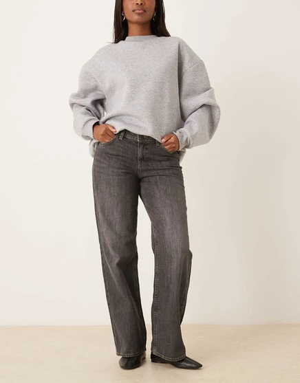 Широкие джинсы с низкой посадкой JJXX Palermo темно-серого цвета, постиранные dark gray denim