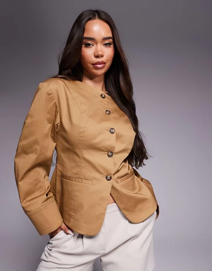 Практичный блейзер с вырезом лодочкой и рукавами-коконами от ASOS DESIGN из верблюжьего цвета camel