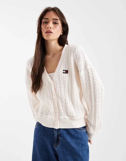 Облегающий кардиган кремового цвета из мягкой трикотажной ткани Tommy Jeans кремового цвета