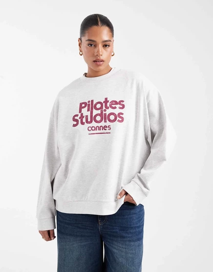 Толстовка ASOS DESIGN Curve оверсайз с рисунком студии пилатеса из многослойного льда ice marl
