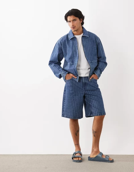 Мужские джинсовые шорты ASOS в полоску, средняя стирка