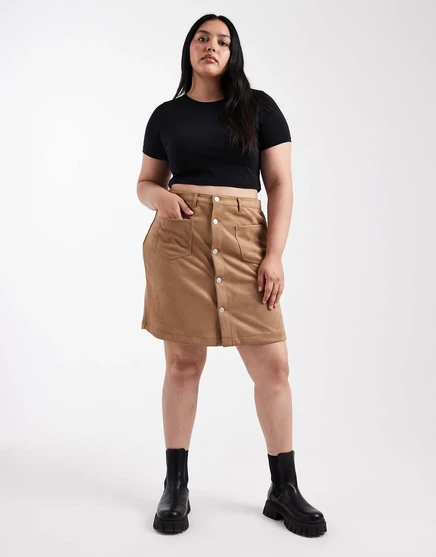 Мини-юбка из искусственной замши ONLY Curve теплого коричневого цвета brown