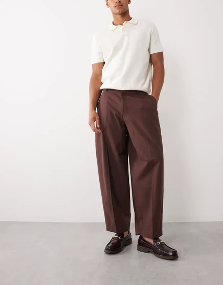 Мужские брюки ASOS Design с поясом, под лен, коричневые