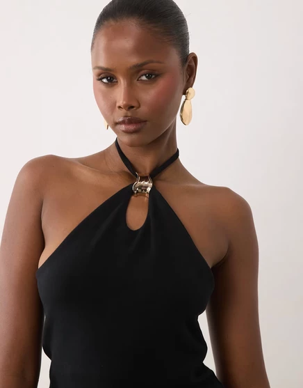 Женский топ ASOS Design халтер с золотой отделкой, черный