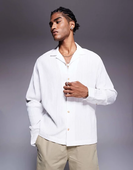 Белая рубашка с отложным воротником и квадратной текстурой от ASOS DESIGN white