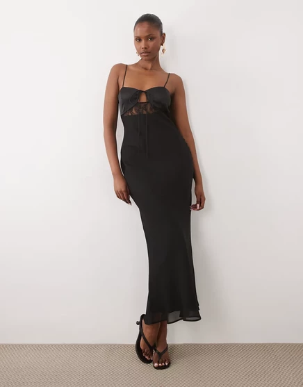 Женское платье ASOS Design макси шифоновое с кружевом, черное