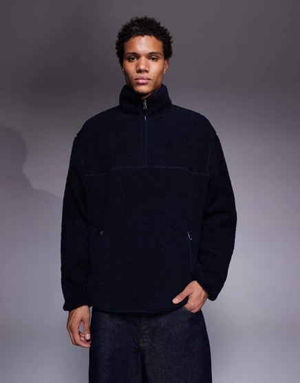 Объемная плюшевая толстовка ASOS DESIGN с воронкообразным вырезом и застежкой-молнией темно-синего цвета sky captain
