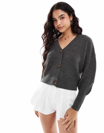 Плотный кардиган в рубчик от Vero Moda на пуговицах асфальтово-серого цвета gray