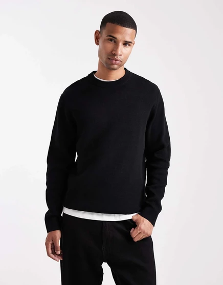 Черный вязаный свитер премиум-класса с круглым вырезом Jack &Jones black