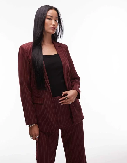 Приталенный блейзер в бордовую полоску - часть комплекта tawny port pinstripes