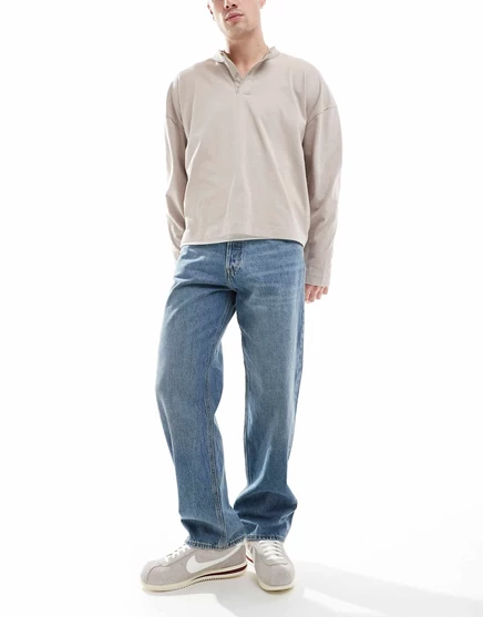 Свободные джинсы Jack &Jones Eddie темно-синего цвета в винтажном стиле  blue denim