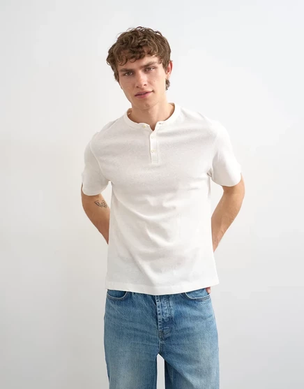 Мужская футболка-хенли Topman из льняного микса, экрю