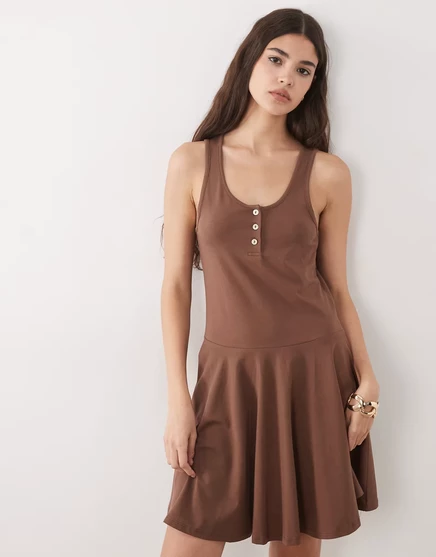 Женское мини-платье ASOS DESIGN Henley на пуговицах, шоколадное