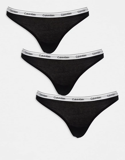 Набор из трех черных стрингов с современным логотипом Calvin Klein black
