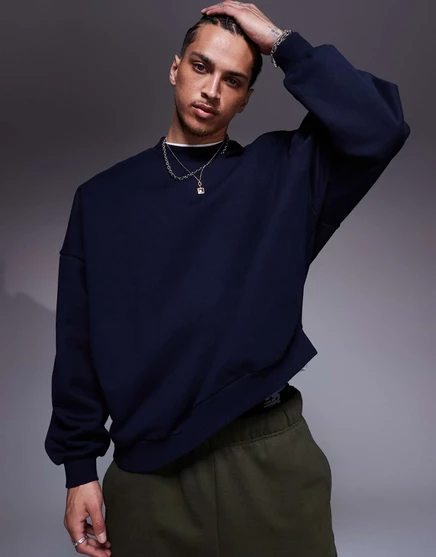 Мужской свитшот ASOS Design 400 г/м² оверсайз, темно-синий