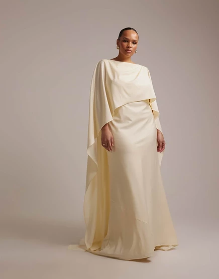Свадебное платье макси с открытой спиной ASOS DESIGN Curve cape overlay цвета слоновой кости