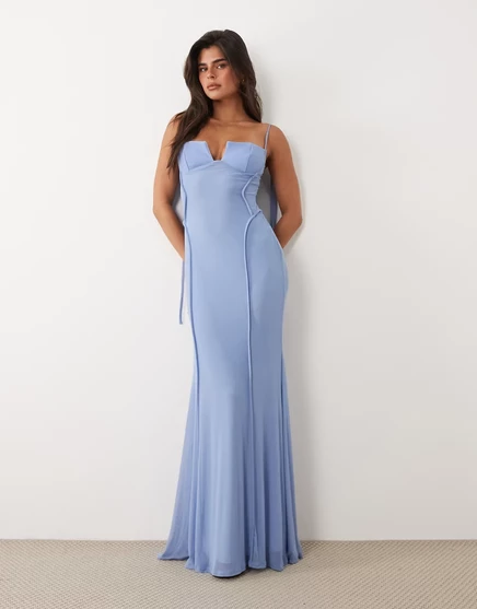Женское макси-платье ASOS Design с сеткой и чашками, голубое