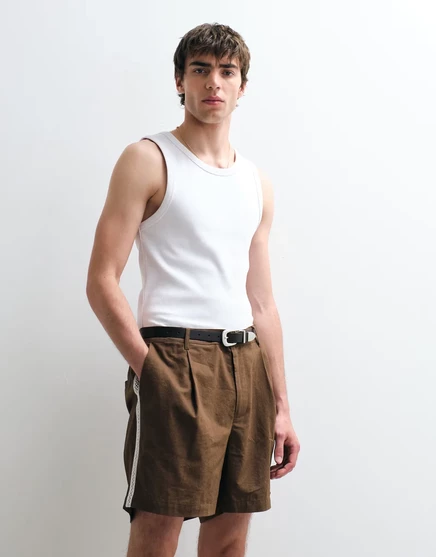 Мужские шорты ASOS COLLECTIVE с льняной вставкой, коричневые