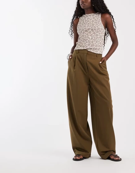 Женские зауженные брюки ASOS Design с манжетами, оливковые