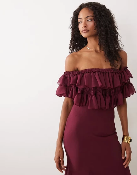 Женское платье ASOS Design миди бардо с кружевом, бордовое