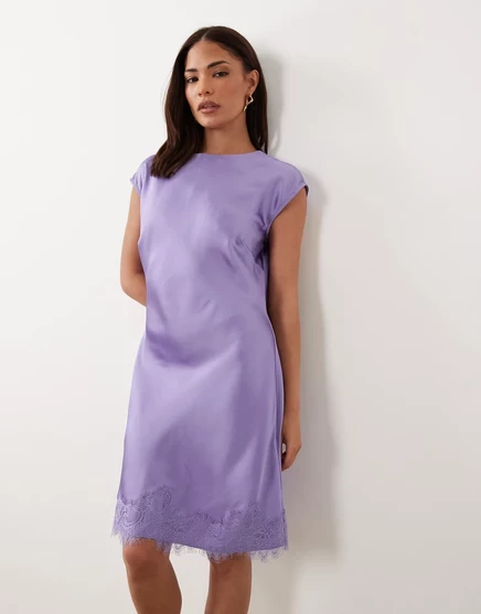 Женское мини-платье asos petite атласное с кружевной кромкой, лиловое