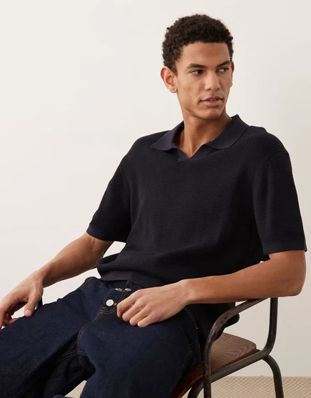Мужское поло Jack & Jones Premium с разрезом у ворота, темно‑синее