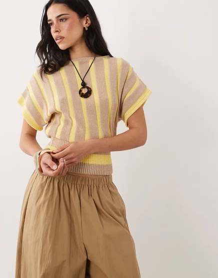 Женский вязаный топ ASOS Design с присборенной талией, коричневый в полоску