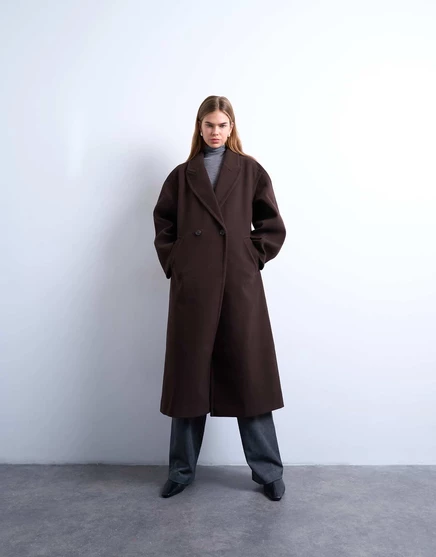 Женское пальто Topshop Ovoid двубортное, шоколадное