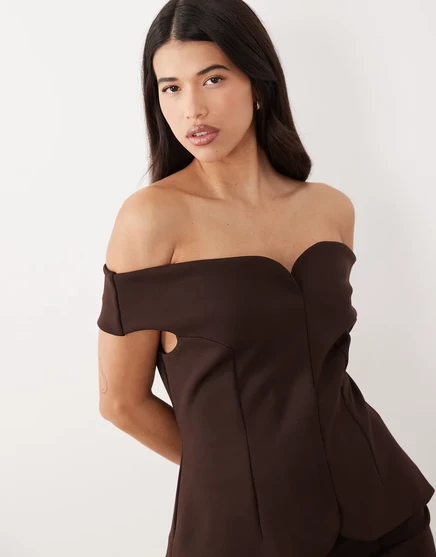 Женский топ ASOS Design с открытыми плечами, шоколадный