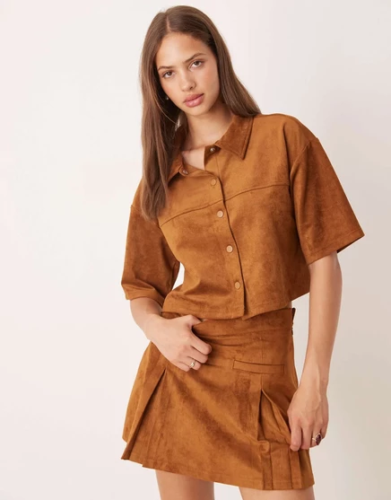 Женская рубашка ASOS Design свободного кроя из экозамши, коричневая