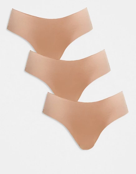 ASOS DESIGN 3 упаковки без vpl и кружевных бразильских трусиков бежевого цвета beige