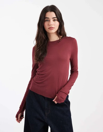 Полупрозрачный топ из второй кожи с длинными рукавами от ASOS DESIGN ягодного цвета burgundy
