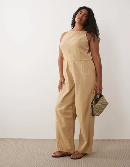 Женский комбинезон ASOS Curve twill с отстрочкой, песочный