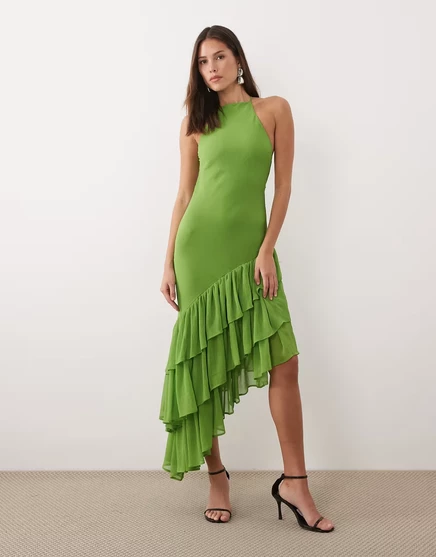 Женское макси-платье asos design с воланом, зеленое