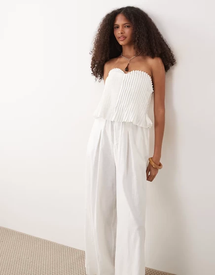 Женский бандо-комбинезон ASOS DESIGN хлопок/лён, белый