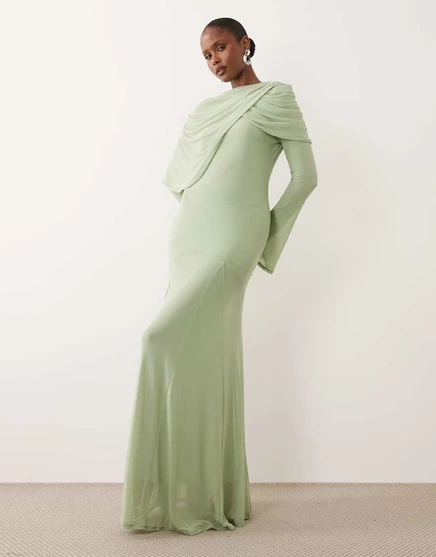 Женское макси-платье ASOS DESIGN Modesty из сетки, шалфей