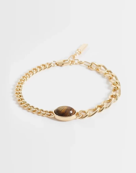 Браслет-цепочка ASOS DESIGN с половиной тигрового глаза из золота gold