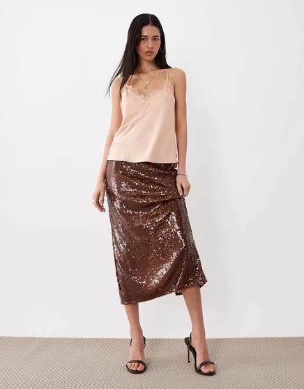 Юбка до колен с блестками Mango средне-коричневого цвета brown