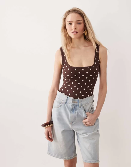 Боди с отделкой Miss Selfridge picot в горошек