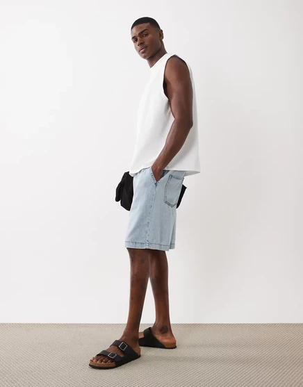 Мужские джинсовые шорты ASOS Design со льном, светло-голубые