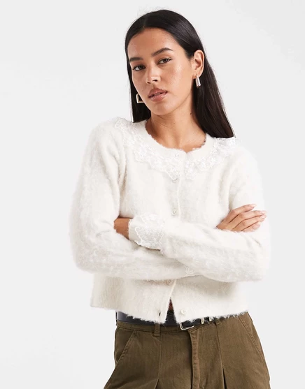 Кружевной кардиган Miss Selfridge кремового цвета - часть комплекта cream