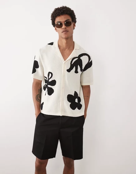 Мужское поло ASOS Design с цветочным узором, кремовое