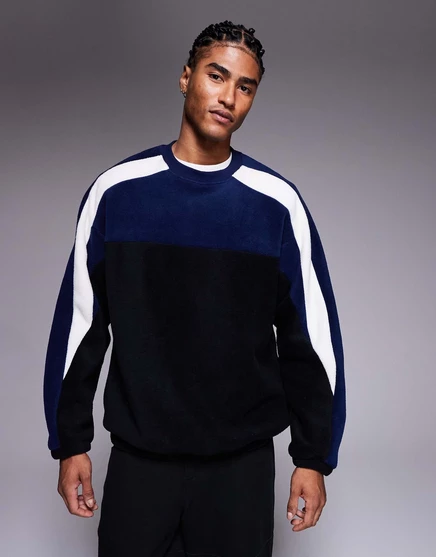 Непринужденная флисовая толстовка ASOS DESIGN с цветным блоком черного цвета black
