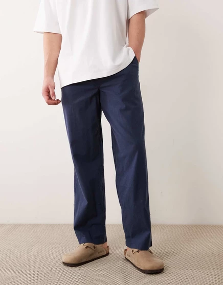 Свободные льняные брюки на завязках Jack &amp Jones из смеси льна темно-синего цвета sky captain