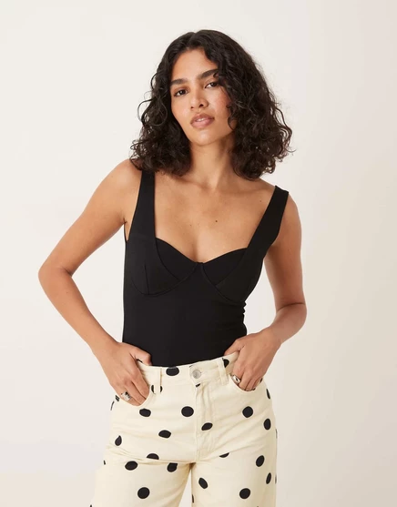 ДИЗАЙНЕРСКОЕ боди из полиамида с круглым вырезом от ASOS черного цвета black
