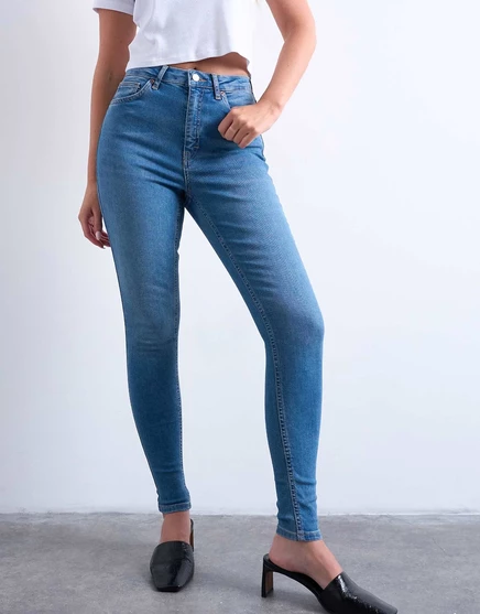 Узкие джинсы с высокой посадкой Topshop Hourglass Jamie средне-синего цвета mid blue